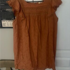 Kori Rust Brown Lace Yoke Flutter Sleeve Dress